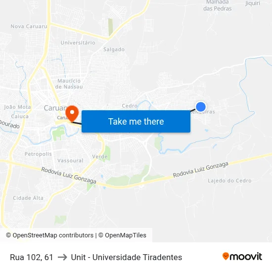 Rua 102, 61 to Unit - Universidade Tiradentes map