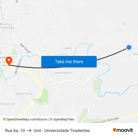 Rua 6a, 10 to Unit - Universidade Tiradentes map