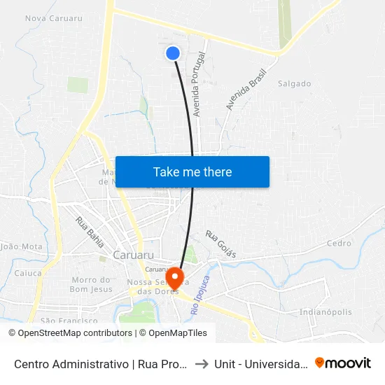 Centro Administrativo | Rua Prof. Lorival Villa Nova, 118 to Unit - Universidade Tiradentes map