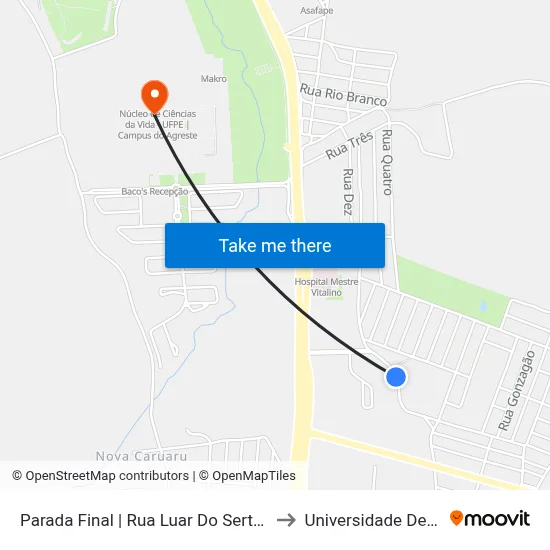Parada Final | Rua Luar Do Sertão, 287 | Maternidade De Caruaru to Universidade De Pernambuco - UPE map