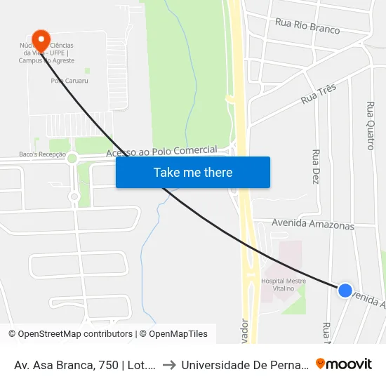 Av. Asa Branca, 750 | Lot. Luiz Gonzaga to Universidade De Pernambuco - UPE map