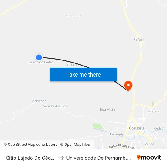 Sitio Lajedo Do Cédro 187 to Universidade De Pernambuco - UPE map