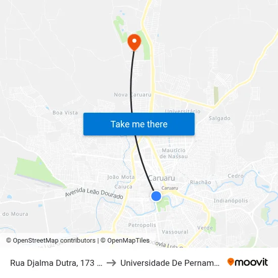 Rua Djalma Dutra, 173 - Caruaru to Universidade De Pernambuco - UPE map