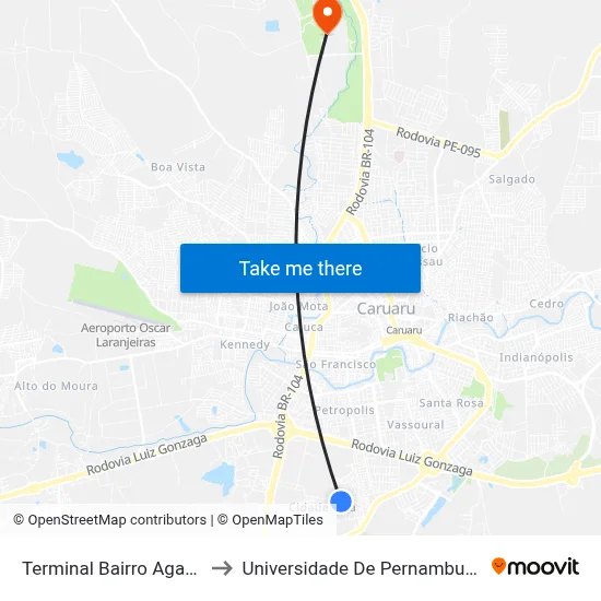 Terminal Bairro Agamenon to Universidade De Pernambuco - UPE map