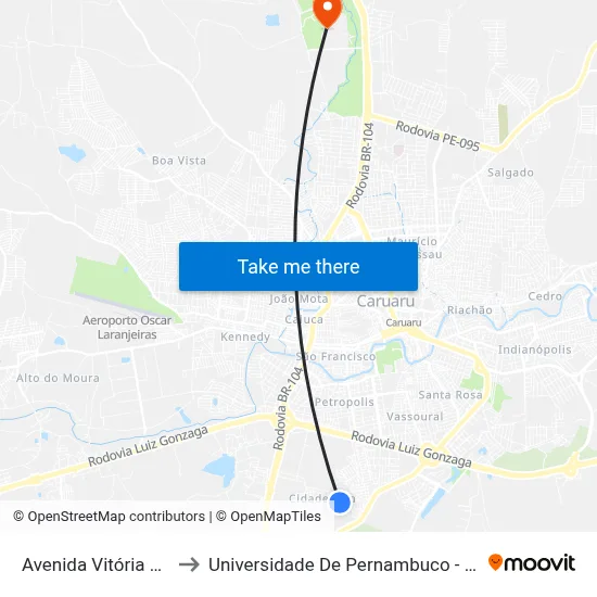 Avenida Vitória 325 to Universidade De Pernambuco - UPE map