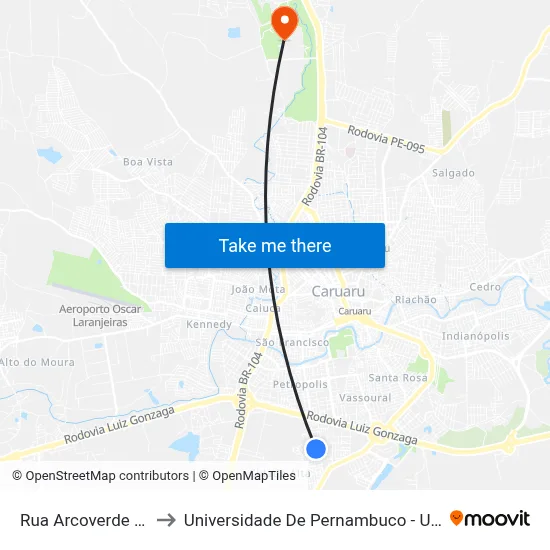 Rua Arcoverde 77 to Universidade De Pernambuco - UPE map