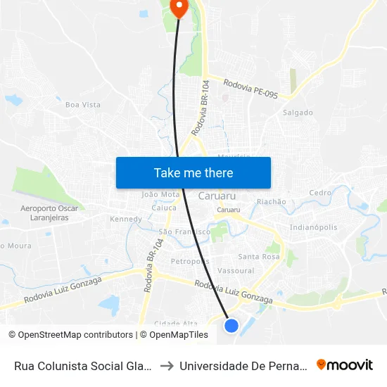 Rua Colunista Social Gladys Cardins 4 to Universidade De Pernambuco - UPE map