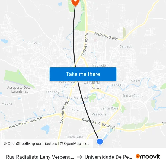 Rua Radialista Leny Verbena Queiroga Barros 201 to Universidade De Pernambuco - UPE map
