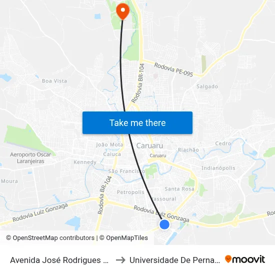 Avenida José Rodrigues De Jesus 1658 to Universidade De Pernambuco - UPE map