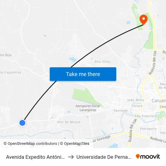 Avenida Expedito Antônio Da Silva 40 to Universidade De Pernambuco - UPE map