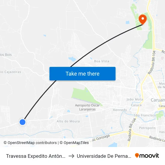 Travessa Expedito Antônio Da Silva 38 to Universidade De Pernambuco - UPE map