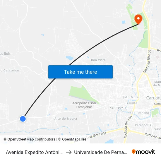 Avenida Expedito Antônio Da Silva 33 to Universidade De Pernambuco - UPE map
