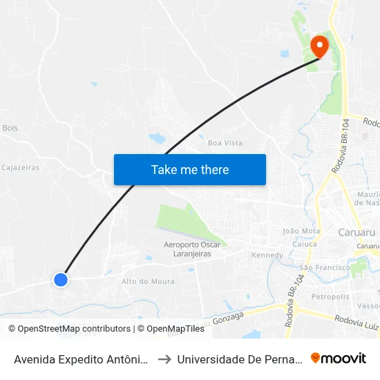Avenida Expedito Antônio Da Silva 136 to Universidade De Pernambuco - UPE map