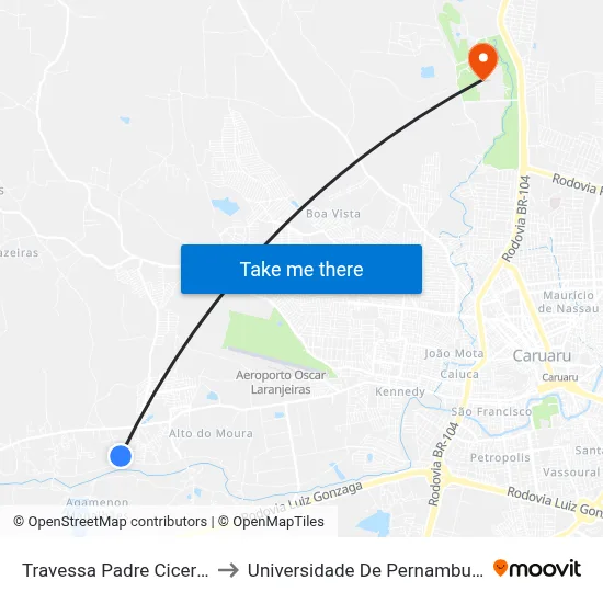 Travessa Padre Cicero 1245 to Universidade De Pernambuco - UPE map