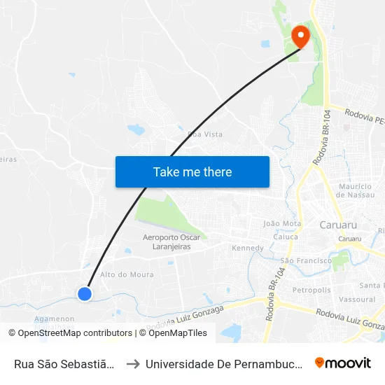 Rua São Sebastião 375 to Universidade De Pernambuco - UPE map