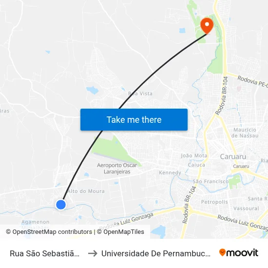 Rua São Sebastião 332 to Universidade De Pernambuco - UPE map