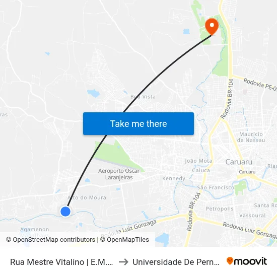 Rua Mestre Vitalino | E.M. Mestre Vitalino to Universidade De Pernambuco - UPE map
