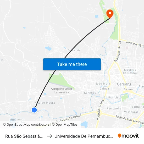 Rua São Sebastião 220 to Universidade De Pernambuco - UPE map
