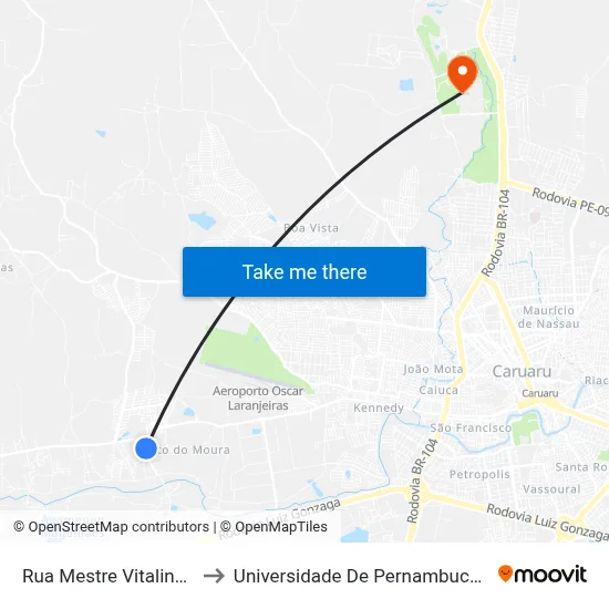 Rua Mestre Vitalino 321 to Universidade De Pernambuco - UPE map