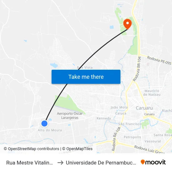Rua Mestre Vitalino 610 to Universidade De Pernambuco - UPE map