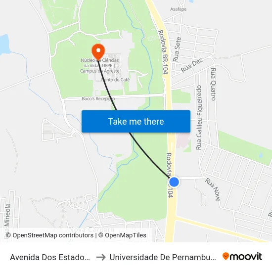 Avenida Dos Estados 2100 to Universidade De Pernambuco - UPE map