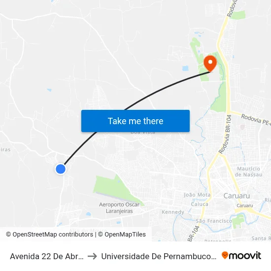 Avenida 22 De Abril 05 to Universidade De Pernambuco - UPE map