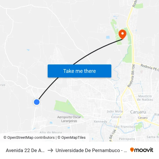 Avenida 22 De Abril to Universidade De Pernambuco - UPE map