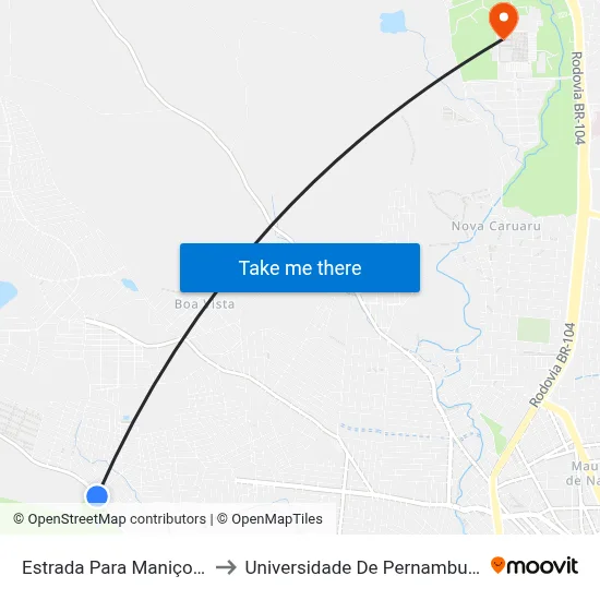 Estrada Para Maniçoba 334 to Universidade De Pernambuco - UPE map