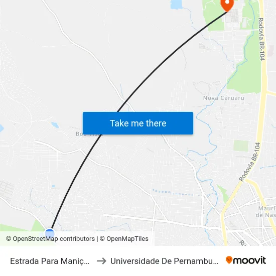 Estrada Para Maniçoba 99 to Universidade De Pernambuco - UPE map