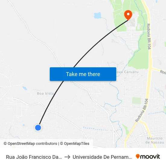 Rua João Francisco Da Silva 260 to Universidade De Pernambuco - UPE map