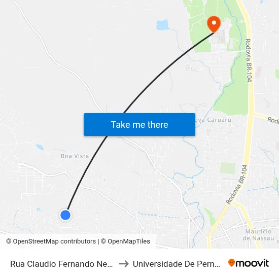 Rua Claudio Fernando Neves Soares 227 to Universidade De Pernambuco - UPE map