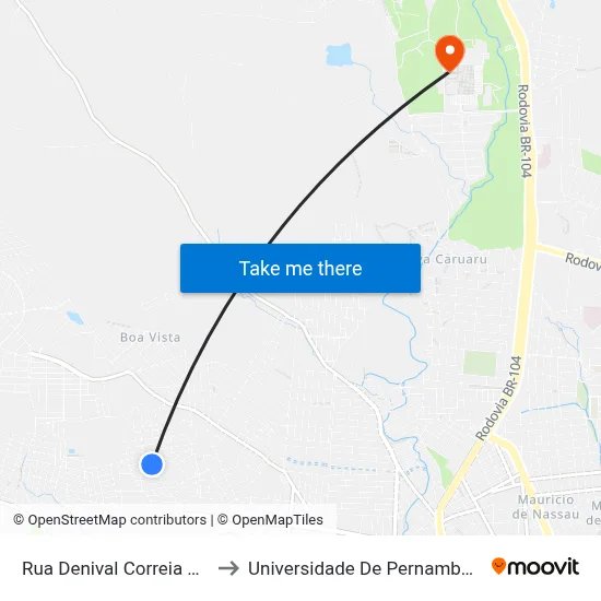 Rua Denival Correia Pinto 33 to Universidade De Pernambuco - UPE map