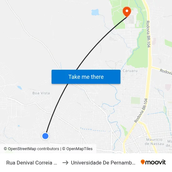 Rua Denival Correia Pinto 04 to Universidade De Pernambuco - UPE map