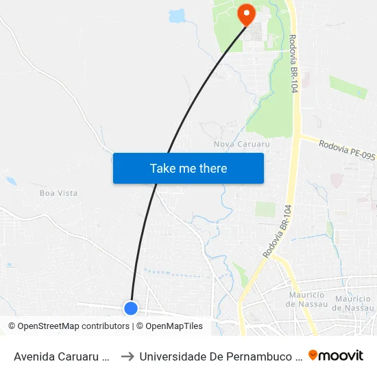 Avenida Caruaru 1150 to Universidade De Pernambuco - UPE map