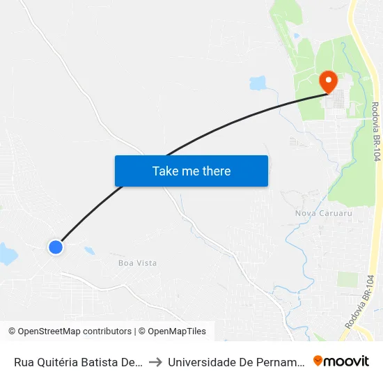 Rua Quitéria Batista De Souza 89 to Universidade De Pernambuco - UPE map