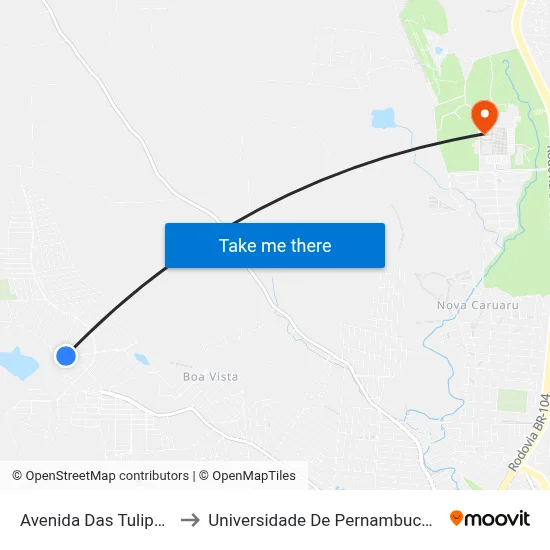Avenida Das Tulipas 69 to Universidade De Pernambuco - UPE map