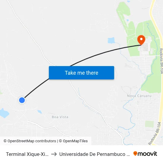 Terminal Xique-Xique to Universidade De Pernambuco - UPE map