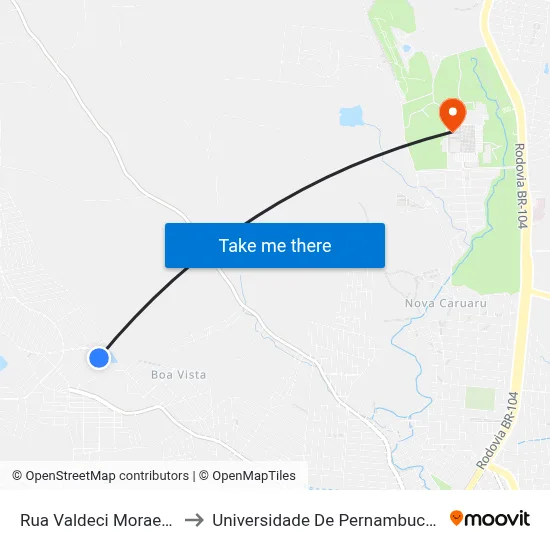 Rua Valdeci Moraes 383 to Universidade De Pernambuco - UPE map