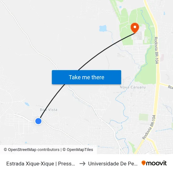 Estrada Xique-Xique | Pressão Total Home Center to Universidade De Pernambuco - UPE map