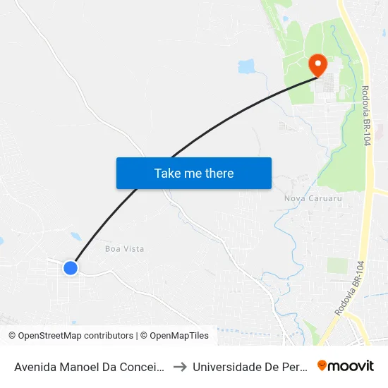 Avenida Manoel Da Conceição Gonçalves 444 to Universidade De Pernambuco - UPE map