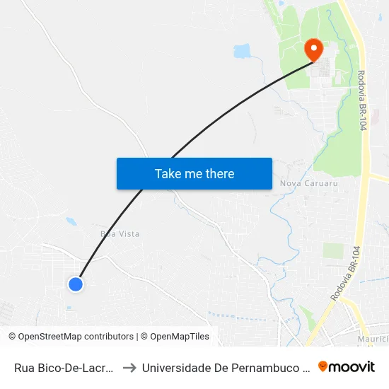 Rua Bico-De-Lacre 20 to Universidade De Pernambuco - UPE map