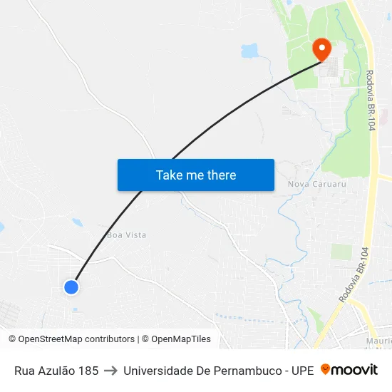 Rua Azulão 185 to Universidade De Pernambuco - UPE map