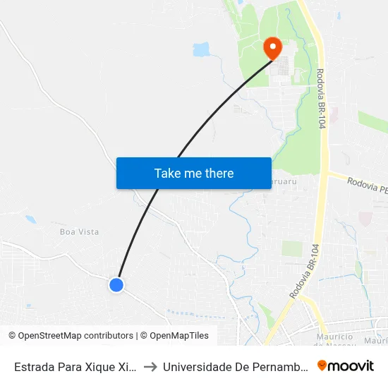 Estrada Para Xique Xique 634 to Universidade De Pernambuco - UPE map