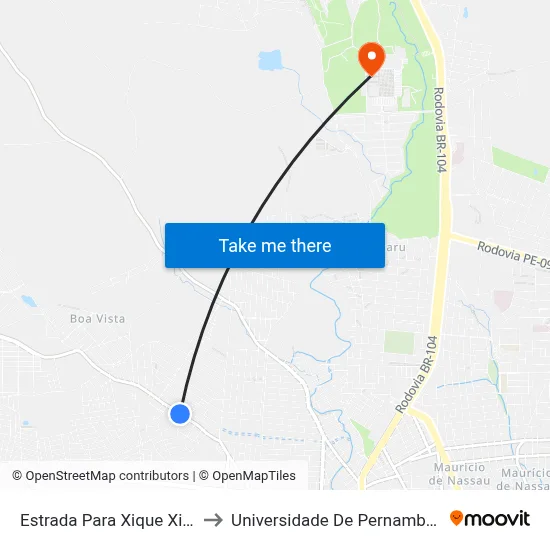 Estrada Para Xique Xique 443 to Universidade De Pernambuco - UPE map