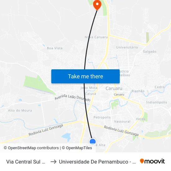 Via Central Sul 804 to Universidade De Pernambuco - UPE map