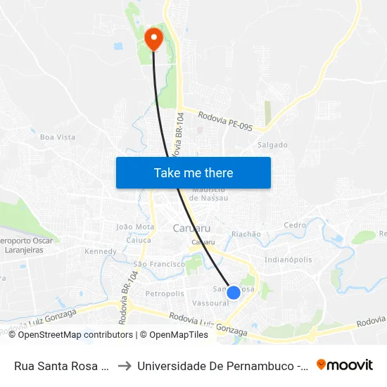 Rua Santa Rosa 957 to Universidade De Pernambuco - UPE map