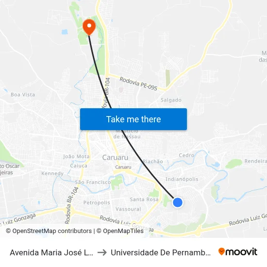 Avenida Maria José Lyra 583 to Universidade De Pernambuco - UPE map