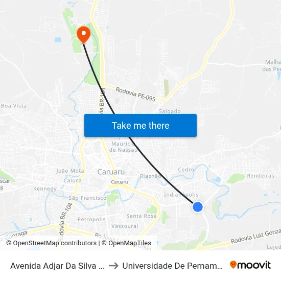 Avenida Adjar Da Silva Casé 311 to Universidade De Pernambuco - UPE map