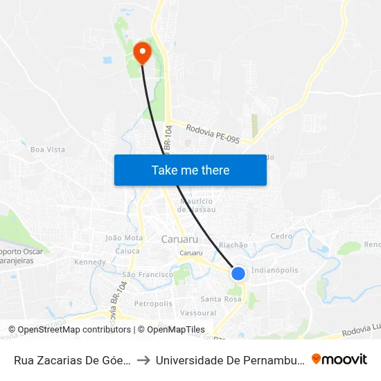 Rua Zacarias De Góes 1100 to Universidade De Pernambuco - UPE map
