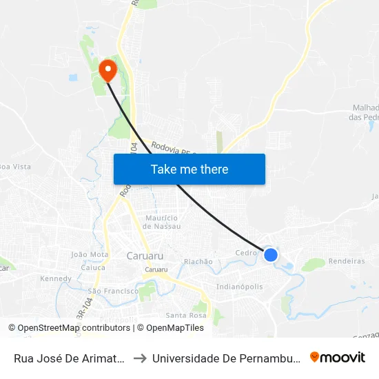 Rua José De Arimatéa 118 to Universidade De Pernambuco - UPE map